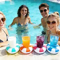 Lot de 4 flotteurs gonflables vintage à rayures pour boissons, porte-boissons de piscine, accessoires de camping en PVC plastique