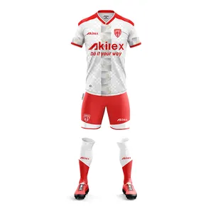 Nouveau Design col en V impression numérique vêtements de sport 100% Polyester respirant maillot de football ensemble de haute qualité pour l'entraînement