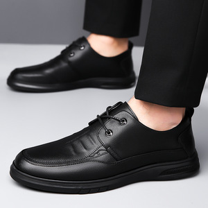 Mocassins en cuir pour hommes, bout rond, à enfiler, semelle souple en caoutchouc, chaussures décontractées de printemps pour pieds larges - Product Image 3