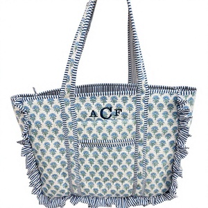 Cotton Quilted Frill Tote <b>bag</b> woman stylish marketing shoulder tote <b>bag</b> personalized bride name tote <b>bag</b> <b>boho</b> floral tote <b>bag</b> - Product Image 1