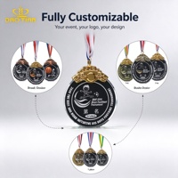 Médaille de sport en verre cristal transparent avec support métallique or, argent, bronze, gravée, pour football, marathon, course à pied, avec ruban