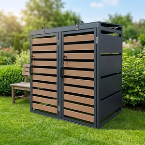 Armoire de rangement extérieure <span class=keywords><strong>3</strong></span> portes en acier galvanisé effet bois pour poubelle et <span class=keywords><strong>abri</strong></span> à déchets - Product Image 6