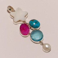 Pendentif en argent sterling 925 fait à la main en pierres précieuses péridot naturel vert améthyste grenat Druzy pour les fêtes
