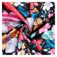 100% Polyester Satin Tissu Soie Tissu Personnalisé Fleur Imprimé Floral Stretch Satin Tissu pour Vêtements