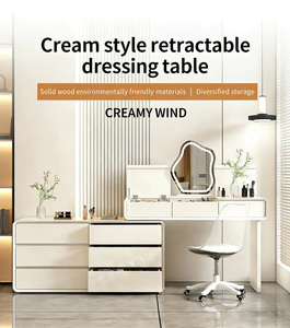 Coiffeuse moderne en panneaux éco-responsables couleur crème avec rangement pour chambre à coucher, à poser au sol, origine Chine - Product Image 3