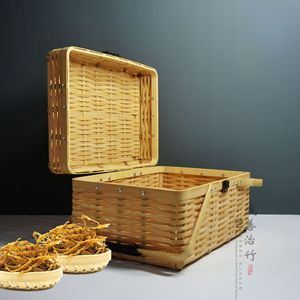 Bamboo Storage Box Rectangle Handmade Tea Packaging Gift Basket For Rice Eggs Zongzi Mooncake - Product Image 1