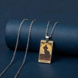 Карточка Таро в стиле винтажная картина маслом с УФ-цветной печатью кошка из нержавеющей стали ожерелье с подвеской Оптовая Поддержка индивидуальный дизайн - Product Image 2