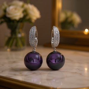 Orecchini Pendenti Trendy da Donna Placcati in Oro Bianco con Perle Imitate e Micro Inserti Placcati in Rodio con Taglio Brillante Rotondo per Feste - Product Image 2