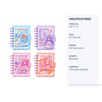 Carnet spirale A7, 80 feuilles, couleur intégrale, bords ondulés, 4 motifs de filles anime, mini format de poche, papeterie étudiante, vente en gros