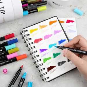 Bolígrafos de pincel de Punta doble de <span class=keywords><strong>60</strong></span> colores promocionales, rotuladores de pluma de acuarela de dibujo, bolígrafo de pincel de acuarela de fábrica personalizado para pintar - Product Image 5