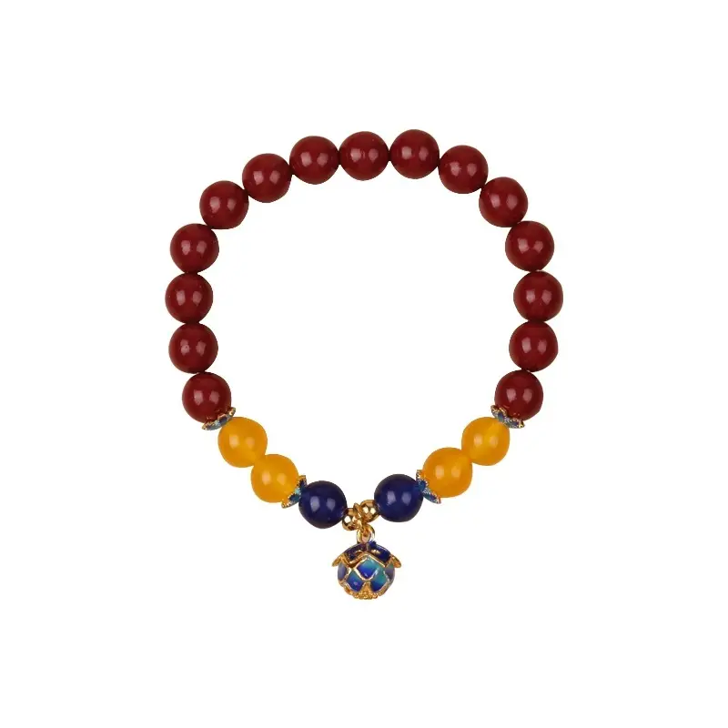 8MM güzel doğal Cinnabar Lapis Beads li boncuk bilezik yaymak Chic şifa hediye nimet bileklik renkli çakra parlayan