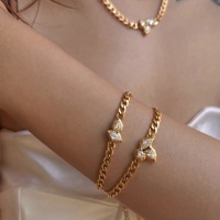 Set Perhiasan Kalung, Gelang, dan Gelang Kaki Dazan New HOT Lapisan Emas 18k Anti Karat Desain Rumput Keberuntungan Prancis dengan Zirkon