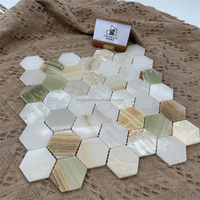Mosaïque hexagonale moderne en marbre onyx, carrelage en pierre polie, parquet extérieur, hôtels, villas, salon, design graphique, vert et blanc