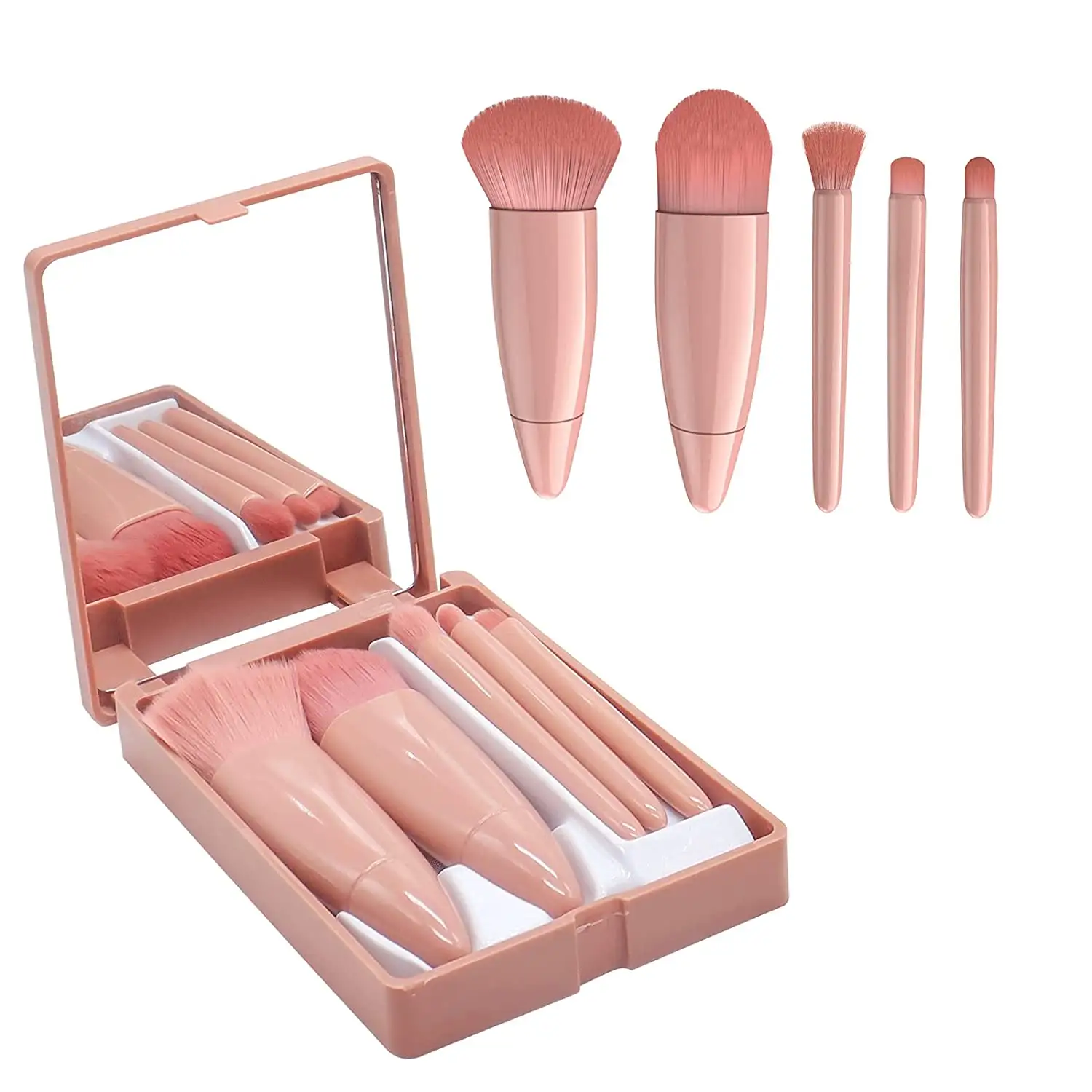 Groothandel 5 Stuks Make-Up Borstels Reizen Cosmetische Borstel Private Label Make-Up Borstel Set Met Spiegel