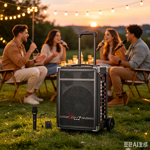 Système de sonorisation portable 100W en plastique avec batterie rechargeable, <span class=keywords><strong>2</strong></span> micros sans fil pour AUX et enregistrement, idéal pour le streaming en direct et les fêtes en extérieur - Product Image 1