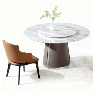 आधुनिक न्यूनतम गोल टर्नटेबल और कुर्सी सेट; छोटे अपार्टमेंट के लिए पूर्ण घर फर्नीचर; - Product Image 3