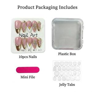 TSZS 10 pièces <span class=keywords><strong>Faux</strong></span> ongles longs carrés faits main réutilisables, motif Fleur rose douce 3D et Perle, thème Océan d'été, à presser - Product Image 6