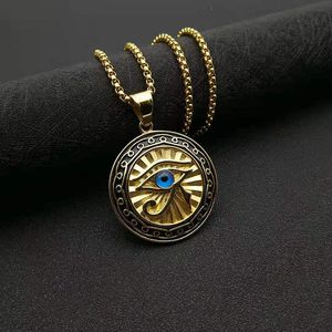 Collar con colgante de ojo de Horus egipcio de yunnique, acero inoxidable, tono dorado y plateado, amuleto redondo con ojo azul, regalo de joyería unisex - Product Image 3