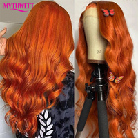 Vague d'eau gingembre-orange # Perruque Lace Front Transparente 13x6 13x4 en Cheveux Humains Colorée 350 Couleurs pour Femmes, Perruques Bouclées Profondes Pré-Pluckées