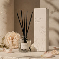 Diffuseur à roseaux carré 100 ml Marque Blanche, Kit Complet avec Huile Parfumée Bergamote Cèdre, Bouteille Personnalisée, Logo et Boîte pour Détaillants