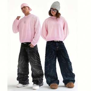 Jersey de punto lavado con piedra antiarrugas y cuello redondo Vintage unisex, Jersey de algodón cálido con logotipo personalizado en la parte delantera, ajuste holgado - Product Image 3