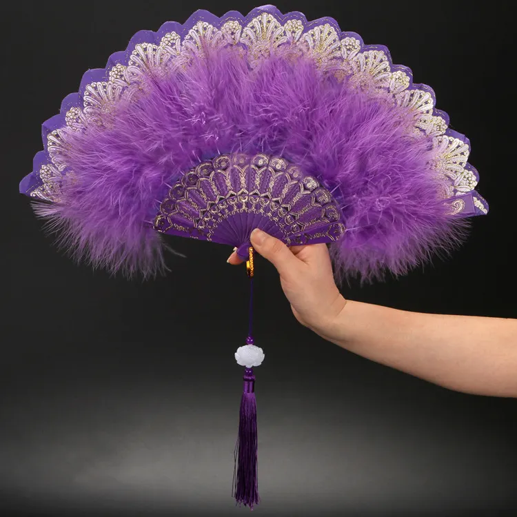 Y-Z Lolita ta'nın yeni vintage tasarım sanat dans gösterisi dekoratif dantel tüy katlanabilir el büyük fan