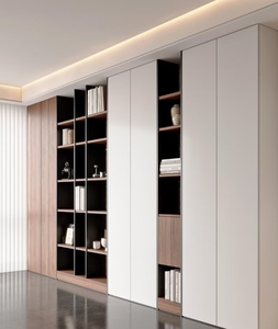 Estantería Italiana Minimalista de Pared Completa, Abierta y Cerrada, con Almacenamiento, Melamina <span class=keywords><strong>Blanca</strong></span> Mate, para Sala de Estar, Dormitorio, Escuela, Estudio, Oficina en Casa - Product Image 1