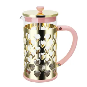 Stantuffo per caffè con pressa francese in vetro borosilicato per uso domestico in acciaio inossidabile 304 di colore rosa e oro di lusso