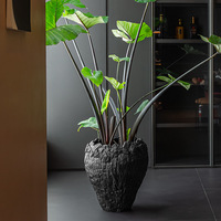 Pot de fleurs en ciment imitation bois noir D33xD47xH51cm, minimaliste, pour intérieur et extérieur