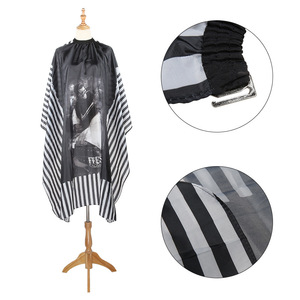 Playboy Hairdressing Cape <b>Black</b> And White Striped Water Resistant Polyester Salon Use - Product Image 2