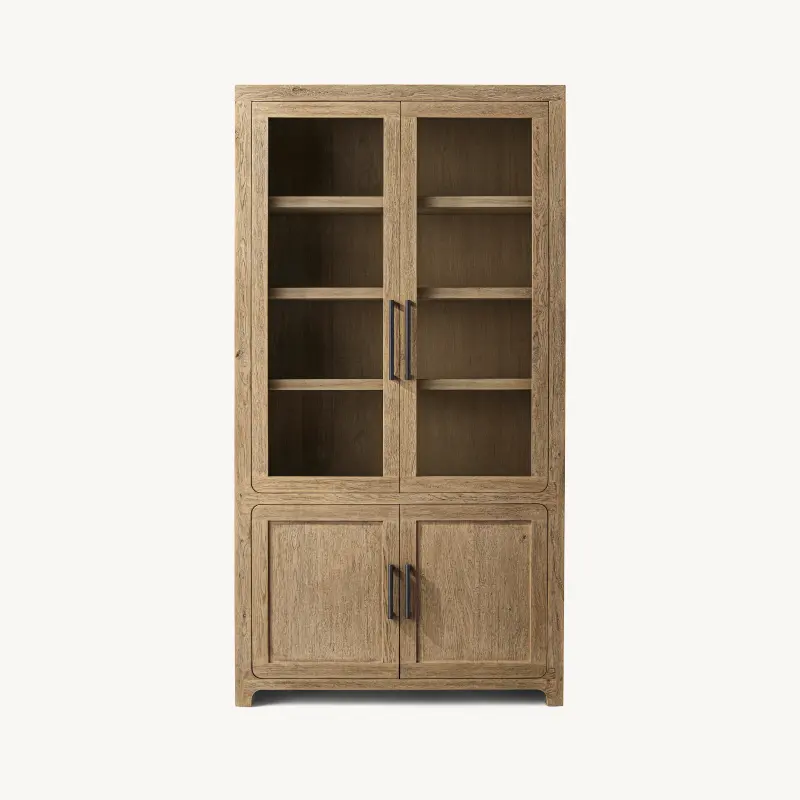 Factory Wholesale Sideboard Indoor Furniture Oak Solid Wood Double-Door Glass Sideboard Hutch