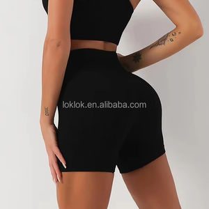 Black Solid Women's High Waist Seamless Gym & Yoga <b>Shorts</b> 4.5'' Ribbed <b>Scrunch</b> <b>Bum</b> Push up Booty yoga High Waist <b>Shorts</b> Pants - Product Image 2