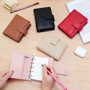 Loose-Leaf <b>Notebook</b> Wallet 2-In-1 Multi-Functional Women's Coin Purse With Snap Lock Solid Color Everyday Use - Product Image 1