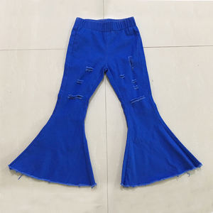 RTS Toddler Bell-Bottom Trousers Wide Leg Icing Color Elastic <strong>Denim</strong> Jeans Baby Girl Flare <strong>Pants</strong> Girls <strong>Ruffles</strong> <strong>Pants</strong> for Kids - Product Image 4