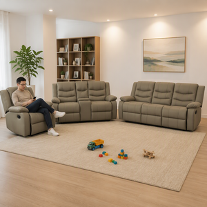 Ensemble de canapés inclinables convertibles en cuir PU, modèle 321, avec console de rangement et table escamotable, idéal pour appartement et usage en appartement partagé - Vente en gros directe usine - Product Image 4