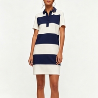 Robe Polo Piqué Rayée pour Femme, Manches Courtes, Col, Blocs de Couleurs, Mini-Robe Décontractée pour le Golf et les Vacances, Vente en Gros, Logo Personnalisé