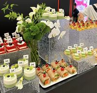 Socle en acrylique Présentoir de nourriture en acrylique Blanc Buffet Riser Cube Dessert Vitrine Épais Gâteau Plinthe Stand pour la Fête de Mariage