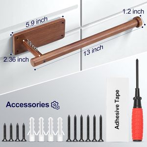 Support <span class=keywords><strong>mural</strong></span> en bois pour papier absorbant, pour salle de bain et cuisine, <span class=keywords><strong>porte</strong></span>-serviettes en bois d'acacia à fixer sous l'armoire - Product Image 5