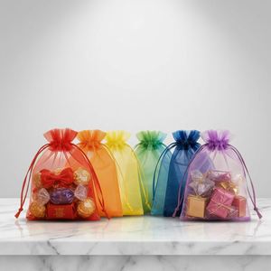 Pochettes en organza colorées et transparentes avec cordon de serrage, sacs cadeaux pour les faveurs de Noël et de mariage - Product Image 4