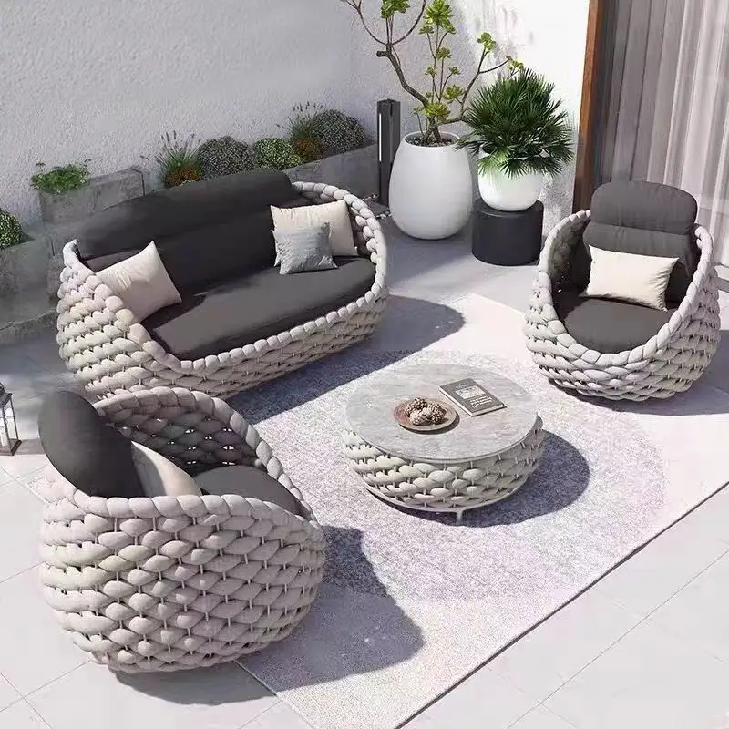 Patio canapé en osier jardin canapé en aluminium ensemble étanche corde tissage utilisé ensemble de mobilier d'extérieur