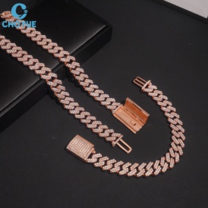 Cadena Cubana de Plata S925 Chapada en Oro Blanco con Moissanita de Color, Certificada por GRA, Joyería de Moda, Regalo para Parejas - Product Image 2