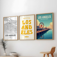 HAOWAI OEM/ODM Los Angeles City Wall Arts Pack,Vintage Travel Posters Pack, Toile Peinture Home Art Decor