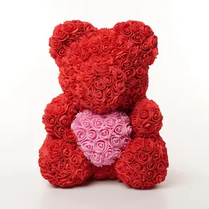 Valentijnsdag Nieuwe Ontwerp Kunstmatige Forever Rose Beren Met Doos 40Cm Red Rose Teddybeer Voor Moeder S dag Gift