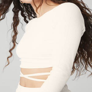 T-shirt à manches courtes et col rond pour femme, Top court et Sexy, dos nu, col rond, blanc, en tricot, collection été <span class=keywords><strong>2022</strong></span> - Product Image 4