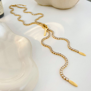 Kalung Rumbai Berhiaskan Berlian dengan Resleting, Perhiasan Fashion 2025, Dapat Disesuaikan, Full ZIRCON, Baja Anti Karat Berlapis Emas - Product Image 2
