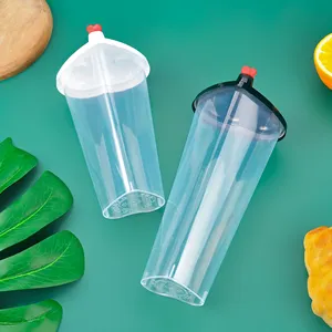 Creative Design Love Heart Shaped Disposable Transparent Thick Plastic Milk Bubble Tea Cups
