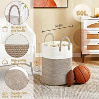Panier à linge rond en corde de coton tressée de 60 L avec poignées, 14,5 po de diamètre x 21 po de hauteur, organisateur domestique, vente en gros
