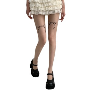 Girly Printed Bow Sheer Pantyhose Women 0D Ultra Thin <b>Skin</b> <b>Tone</b> <b>Tights</b> For Sweet Style - Product Image 5