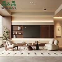 Meuble TV mural de luxe avec éclairage d'ambiance LED personnalisé, centre de divertissement minimaliste en bois, console de rangement multimédia moderne