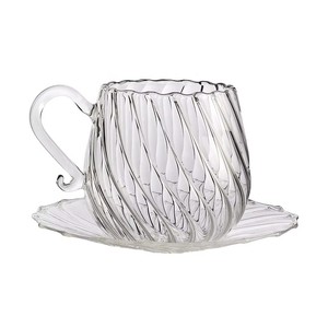 Set Personalizzato di Tazza e Piattino <span class=keywords><strong>in</strong></span> <span class=keywords><strong>Vetro</strong></span> Borosilicato <span class=keywords><strong>Trasparente</strong></span> Scanalato Resistente al Calore - Product Image 2